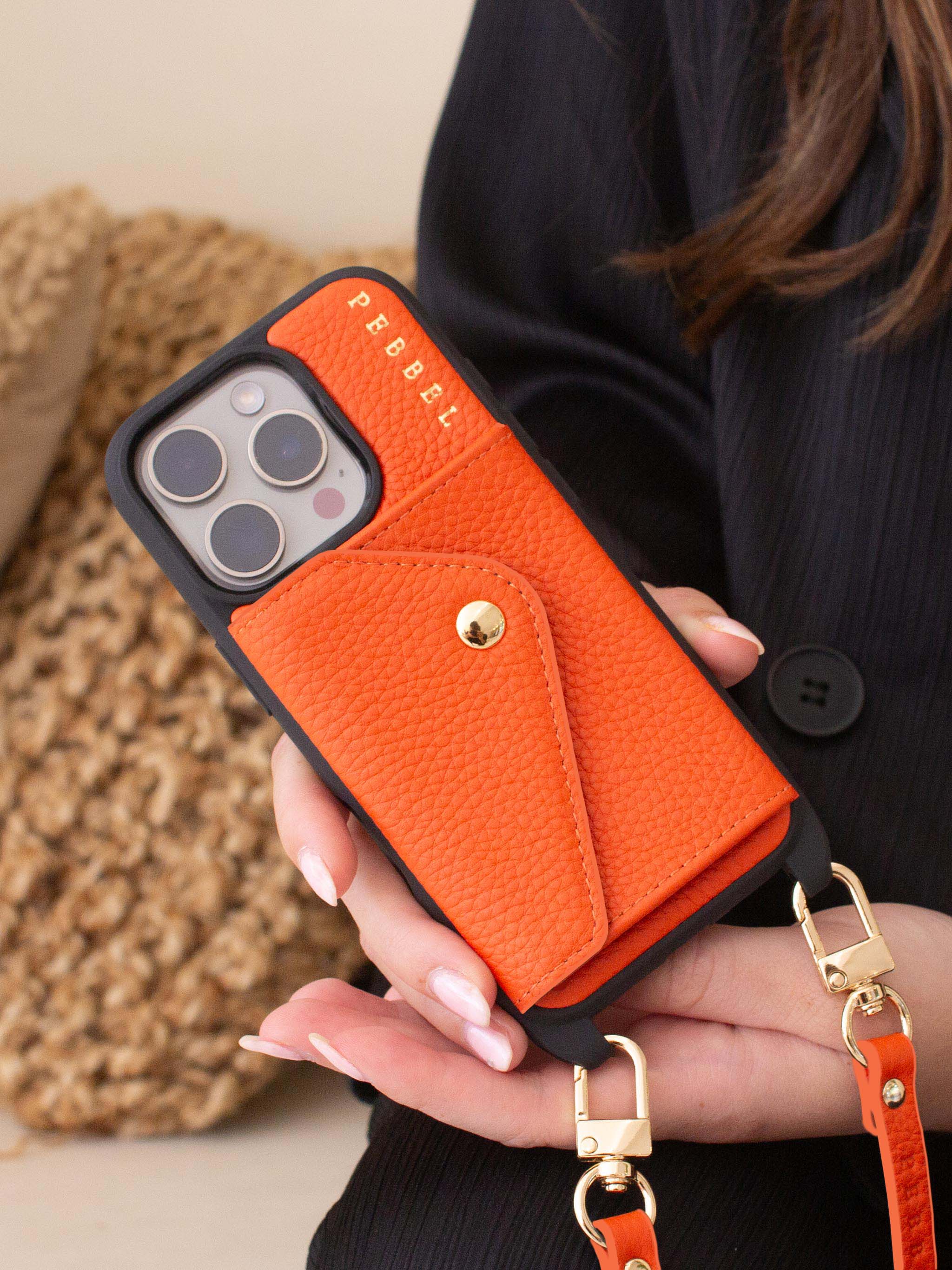 iPhone Hoesje met Leren Koord Pebbel Oranje