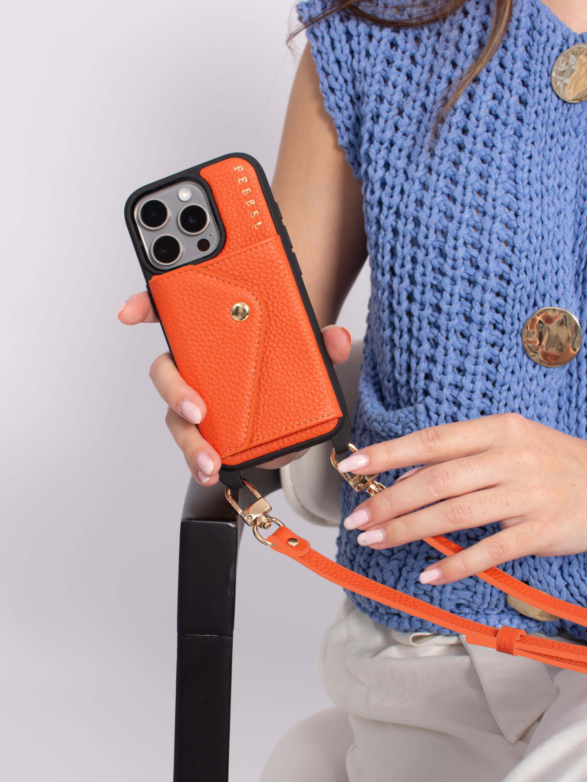 iPhone Hoesje met Leren Koord Pebbel Oranje