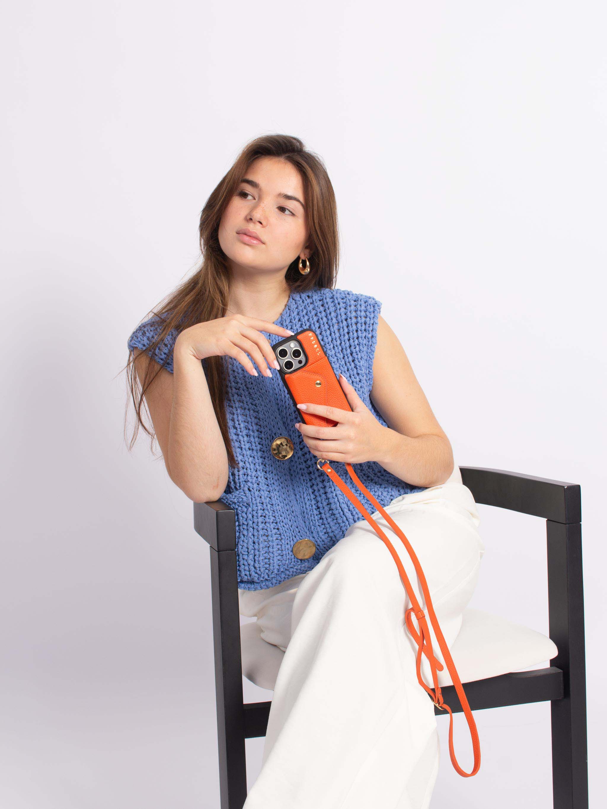 iPhone Hoesje met Leren Koord Pebbel Oranje